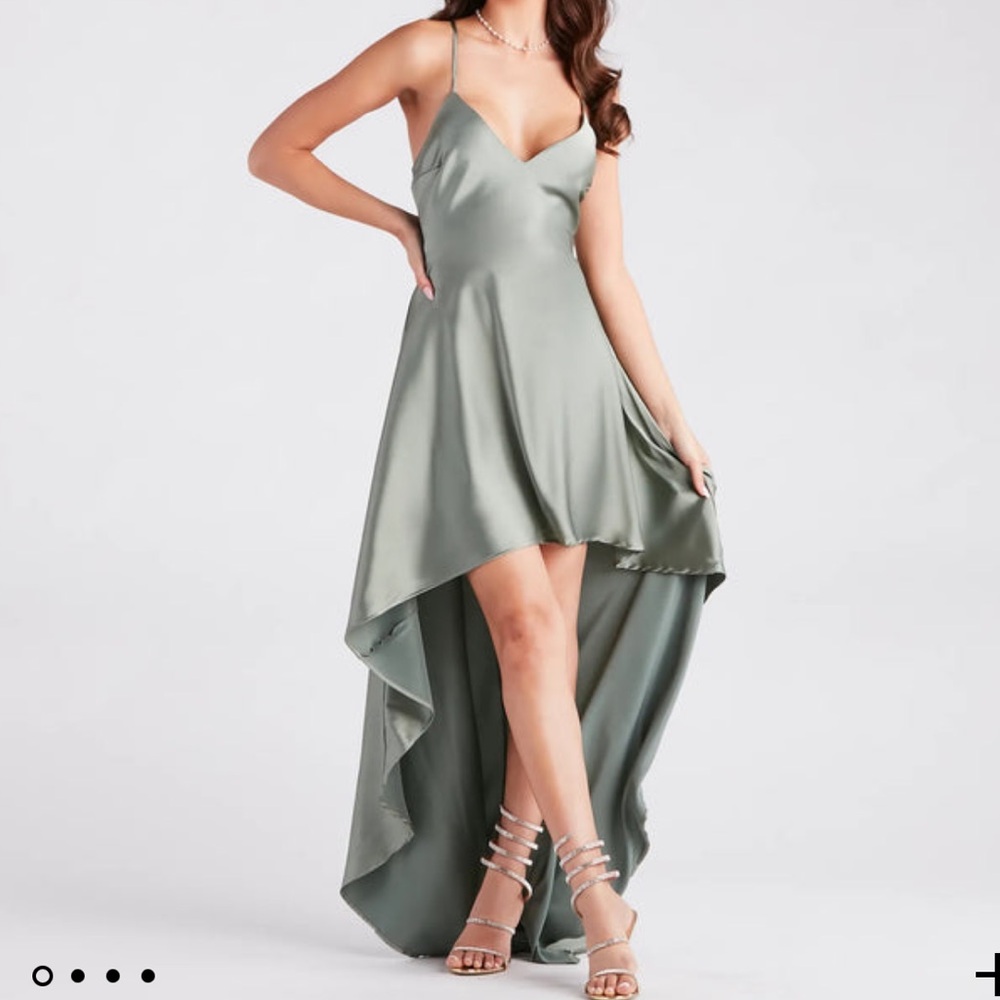 Jolie Ruffled High-Low Satin Formal Dress